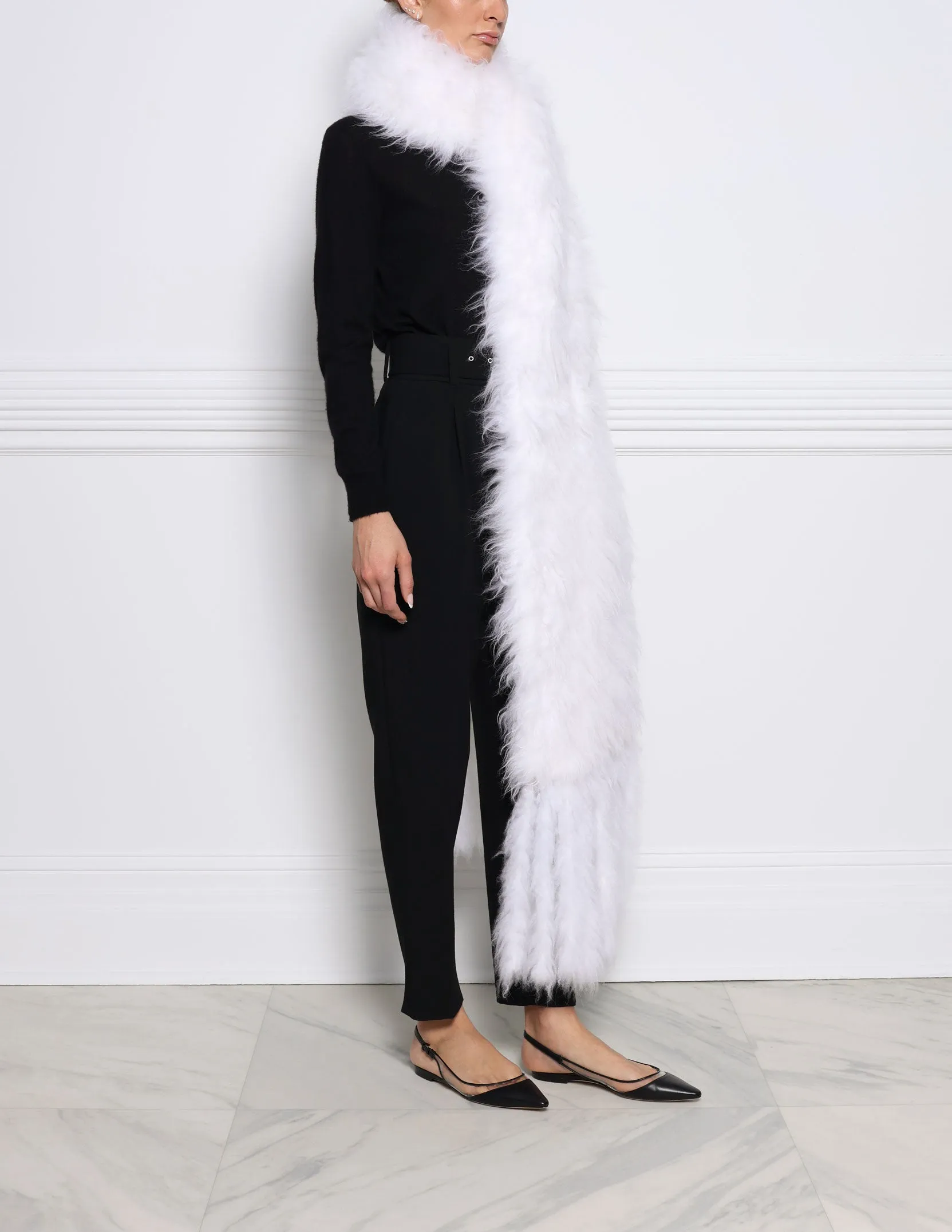 Oversized Knitted Shearling Scarf with Fringe