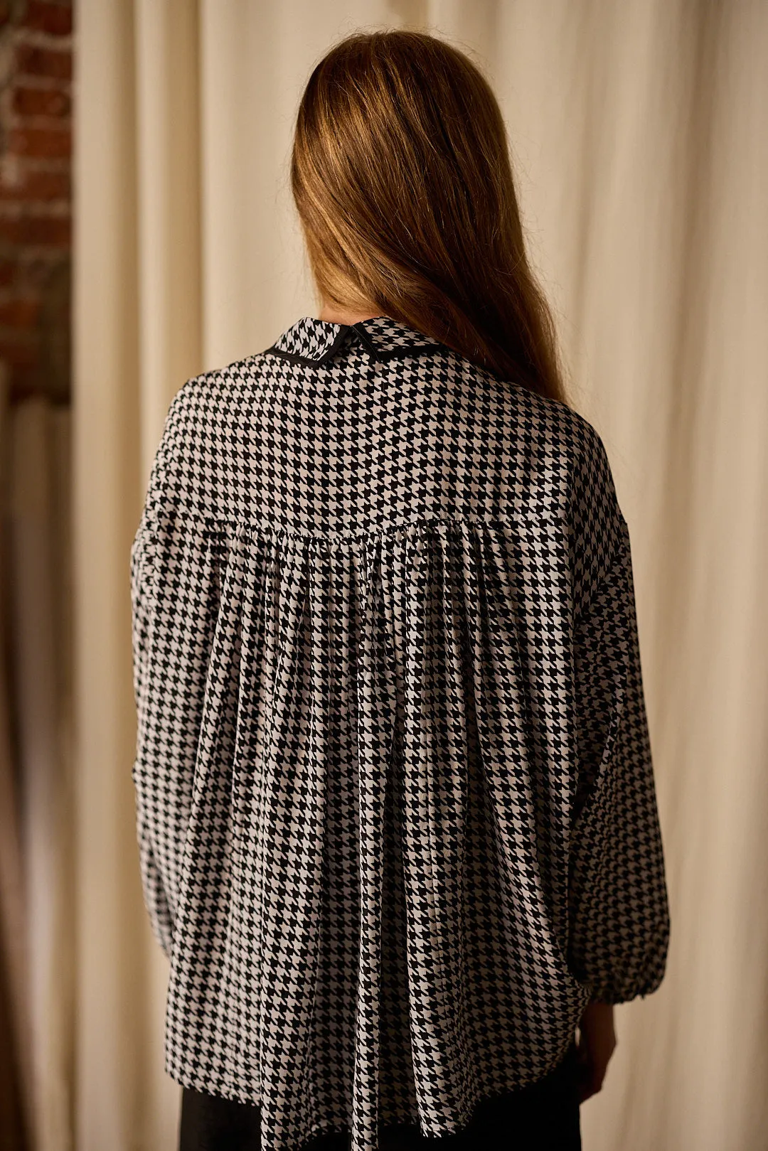 Painter's Shirt | Crepe de Chine Houndstooth