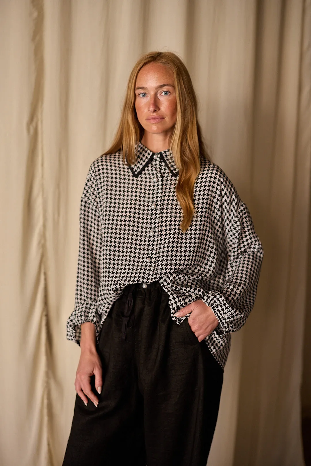 Painter's Shirt | Crepe de Chine Houndstooth