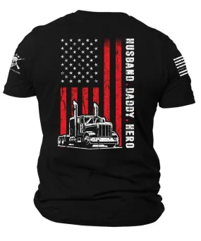 Patriotic Truck Driver American Flag Shirt, Husband, Daddy, Hero, T-shirt gift for Husband, American Flag Shirt, American Flag shirt gift