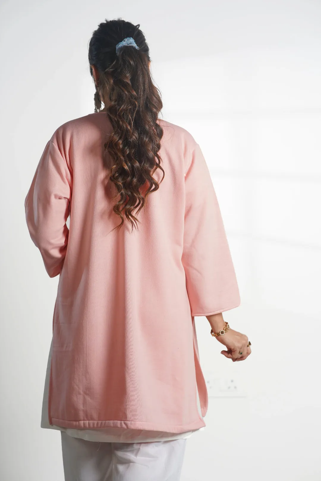 Peach Longline Shrug - Solid