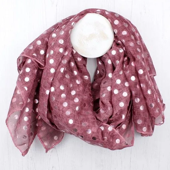 Pink Scarf With Metallic Polka Dot Print