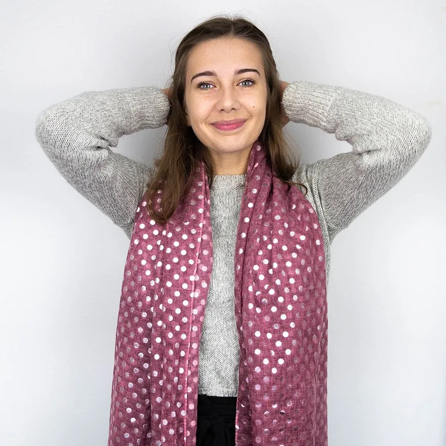 Pink Scarf With Metallic Polka Dot Print