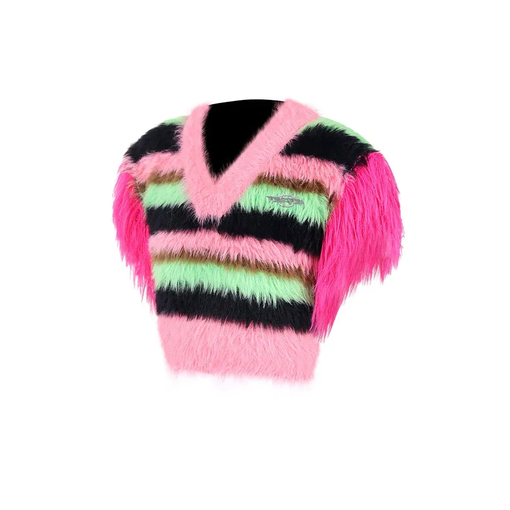 PINKSPINK Neon Rave Fuzzy Crop Sweater - Pink/Green Multi