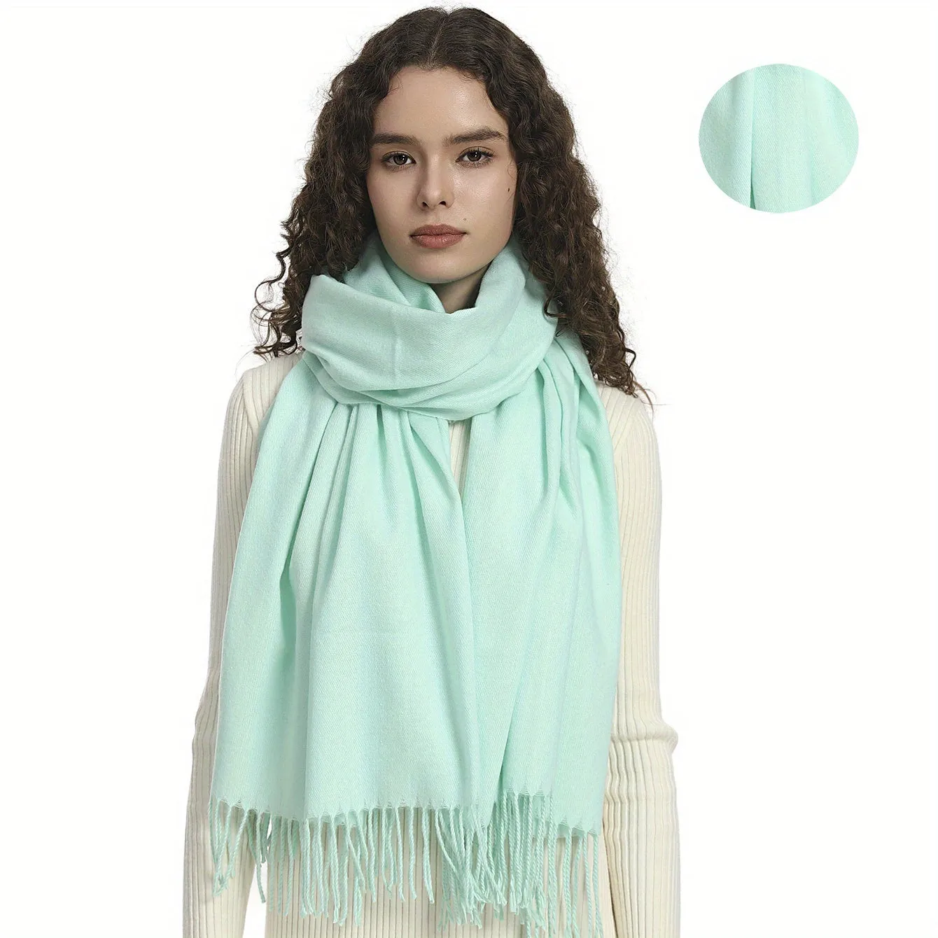 Plain Imitation Cashmere Scarf Basic Tassel Long Strip Shawl Autumn Winter Outdoor Windproof Warm Female Wrap Scarf