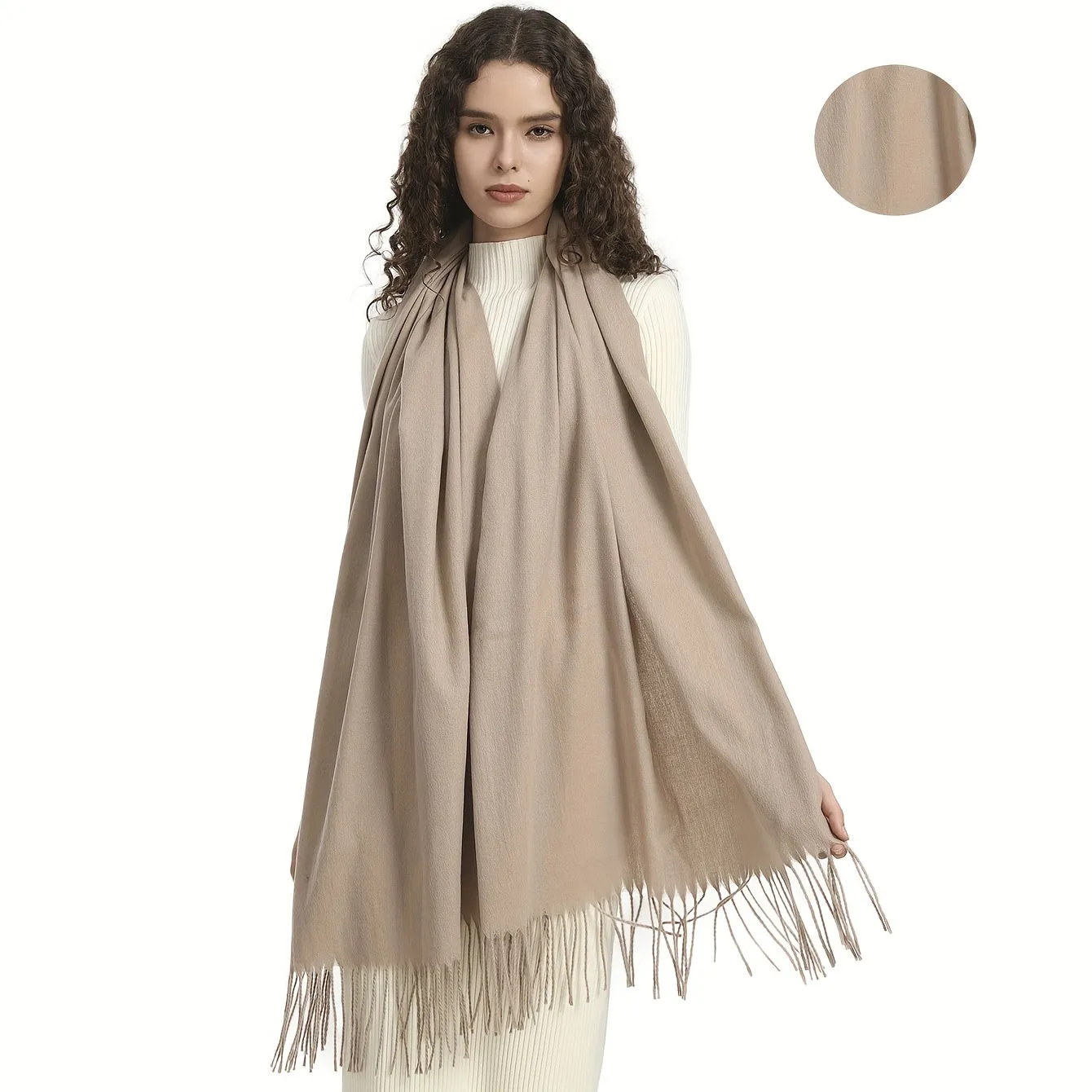 Plain Imitation Cashmere Scarf Basic Tassel Long Strip Shawl Autumn Winter Outdoor Windproof Warm Female Wrap Scarf