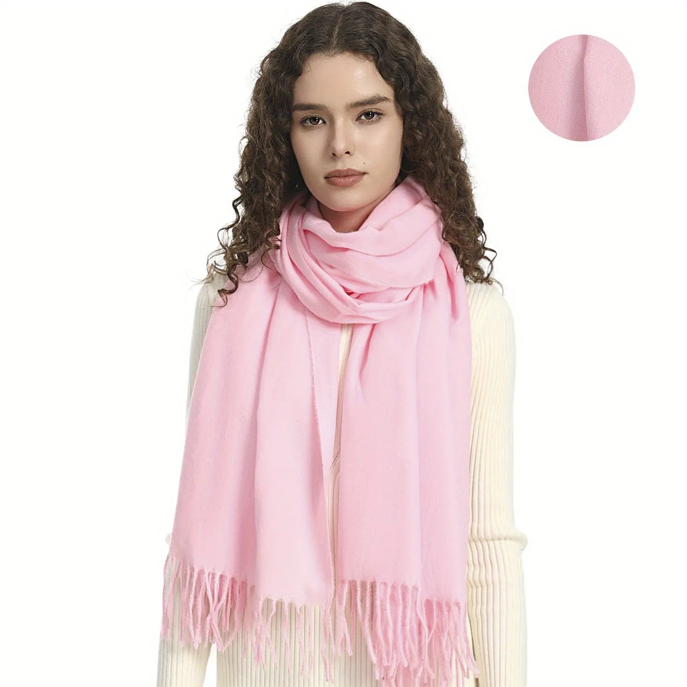 Plain Imitation Cashmere Scarf Basic Tassel Long Strip Shawl Autumn Winter Outdoor Windproof Warm Female Wrap Scarf