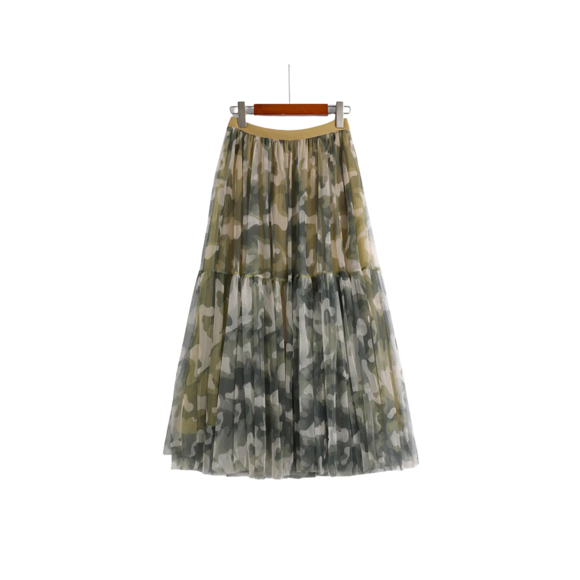 Pre Order:  Camouflage High Waist Mesh Midi Skirt