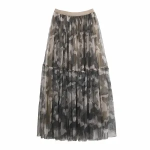 Pre Order:  Camouflage High Waist Mesh Midi Skirt