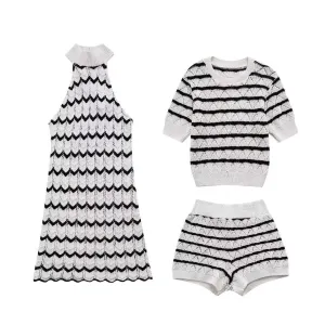 Pre Order:  Casual Striped Knitted Dress   Top   Shorts