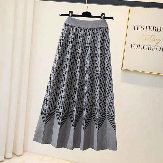 Pre Order:  Chevron Contrast Knit Midi Skirt