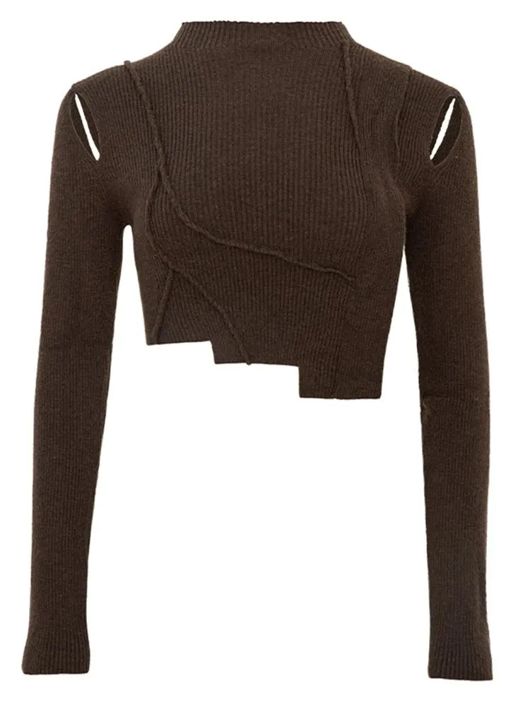 Pre Order:  Cut-Out Asymmetrical Hem Crop Sweater