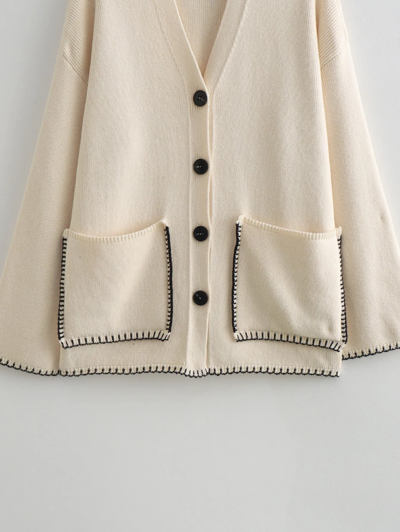 Pre Order: Elegant Knitted Pocket and Hem Stitch Cardigan