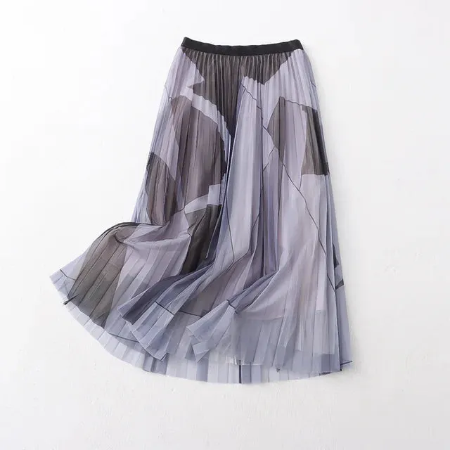 Pre Order:  Elegant Printed Pleated Mesh Skirt