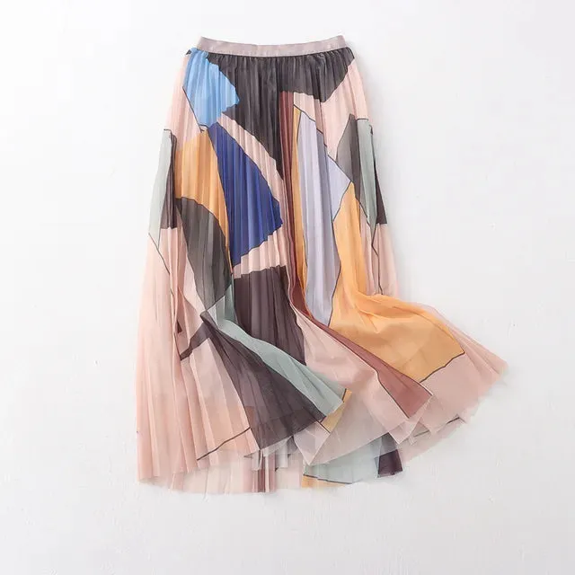 Pre Order:  Elegant Printed Pleated Mesh Skirt