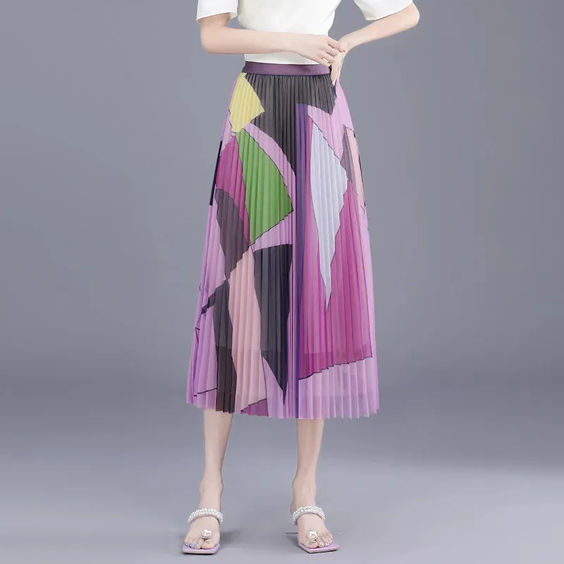 Pre Order:  Elegant Printed Pleated Mesh Skirt