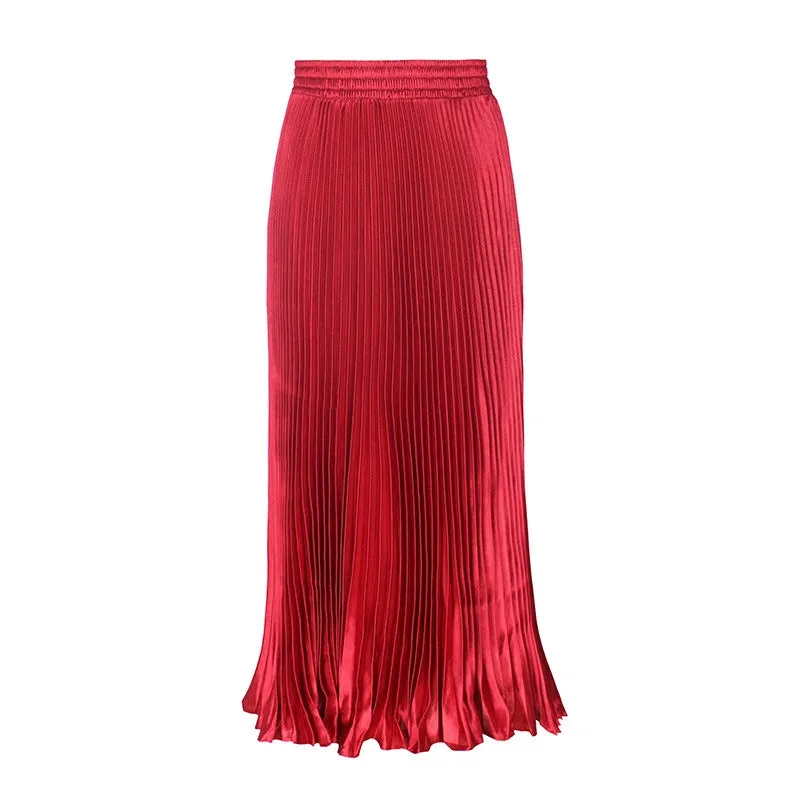 Pre Order:  Glossy Pleated Accordion Skirt