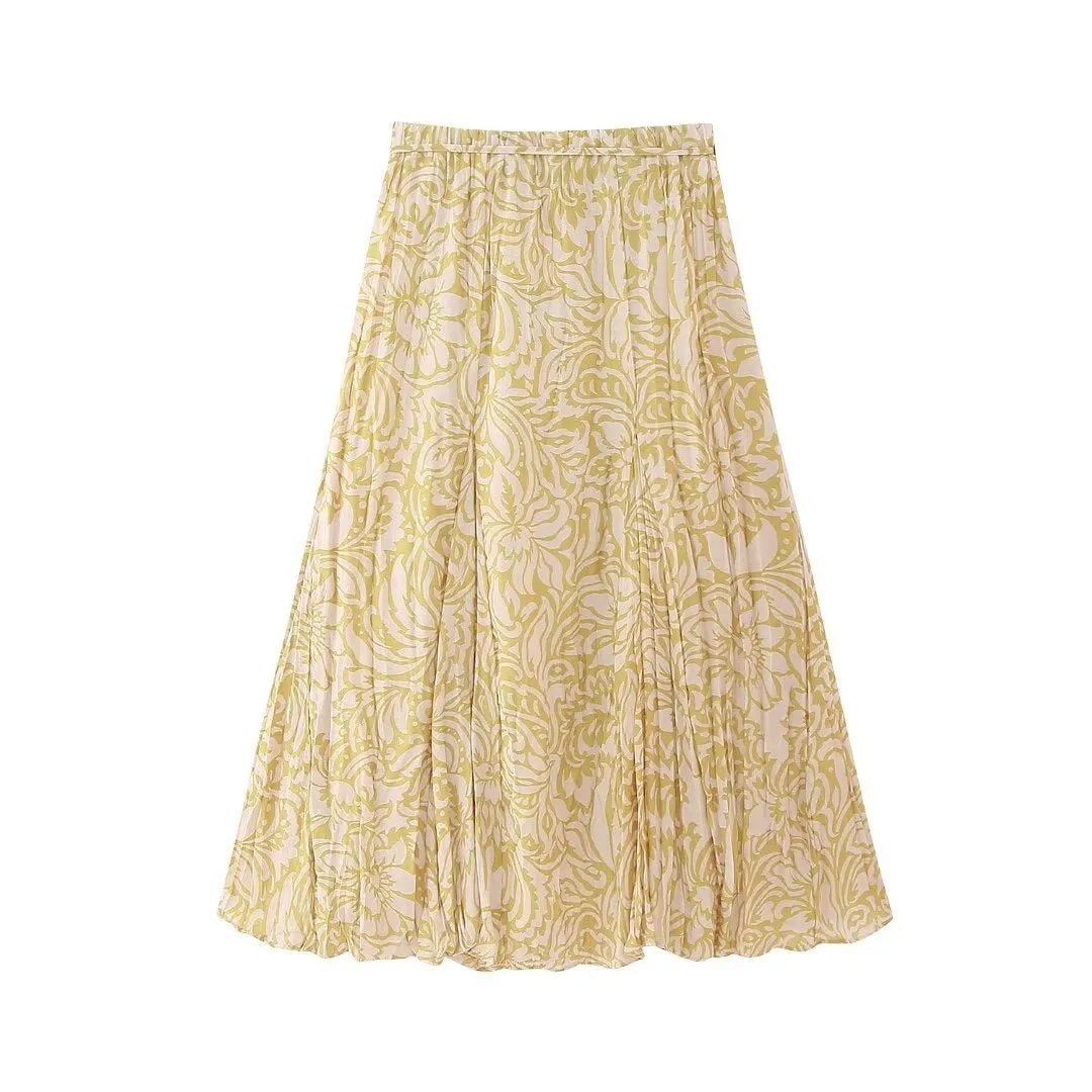 Pre Order:  High Waist Lace Up A-Line Printed Midi Skirt