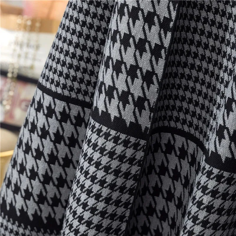 Pre Order:  Houndstooth Grids Knit Midi Skirt