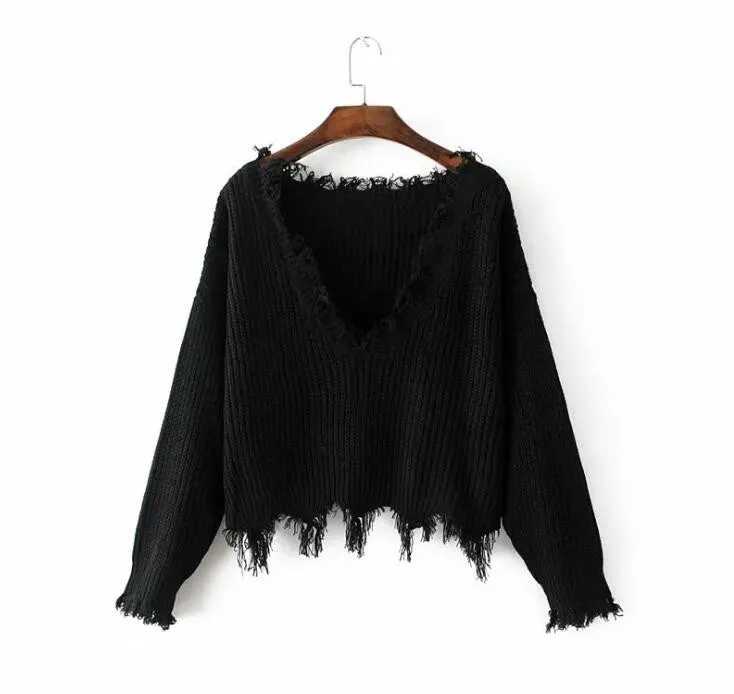 Pre Order:  Knitted Tassel Fringed V-Neck Sweater