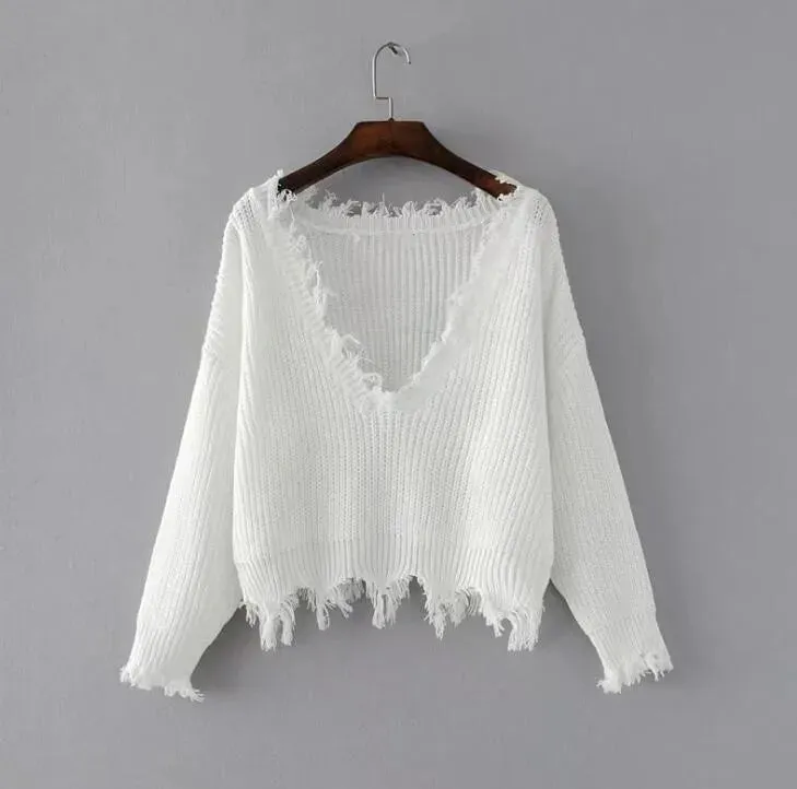 Pre Order:  Knitted Tassel Fringed V-Neck Sweater