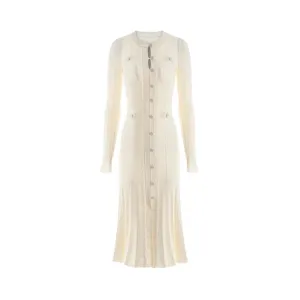 Pre Order:  Luxury Gentle Beige Knit Midi Pleated Dress