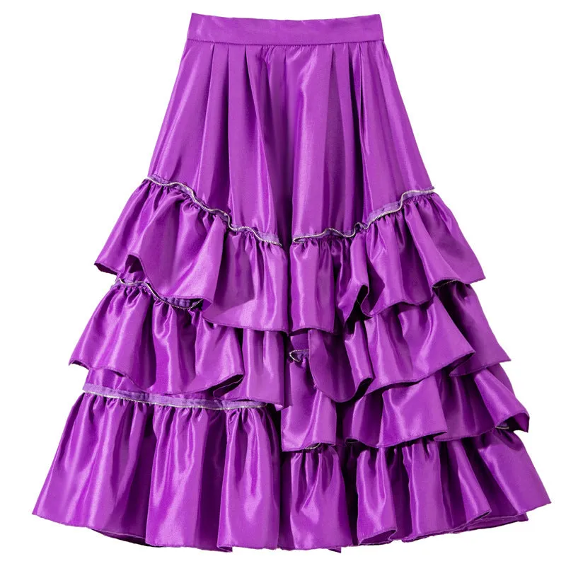 Pre Order:  Multilayer Ruffled Bouncy Satin Midi Skirt