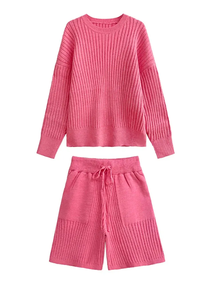 Pre Order:  Ribbed Sweater Shorts Knit Set