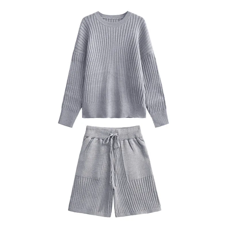 Pre Order:  Ribbed Sweater Shorts Knit Set