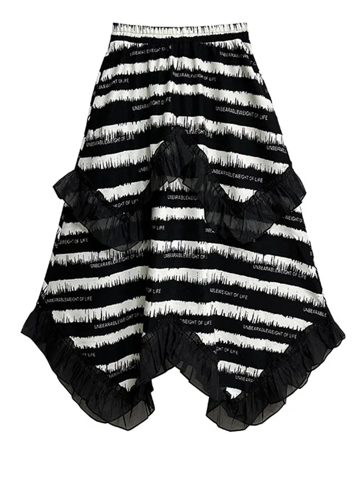 Pre Order:  Striped Knitted Ruffle Multilayered Midi Skirt