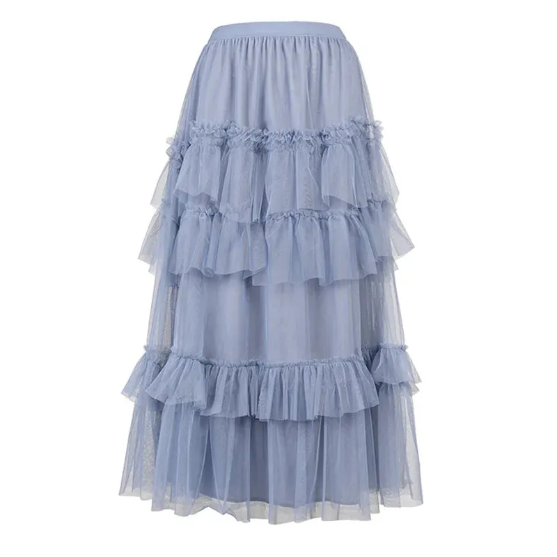 Pre Order:  Tiered Ruffles Tulle Midi Skirt