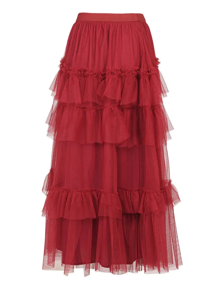 Pre Order:  Tiered Ruffles Tulle Midi Skirt