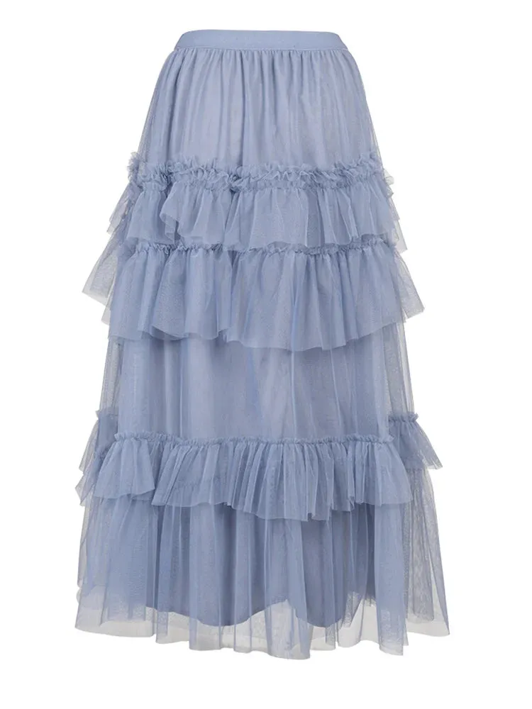 Pre Order:  Tiered Ruffles Tulle Midi Skirt