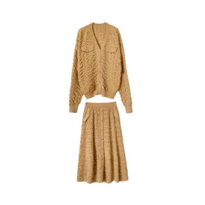 Pre Order:  V-Neck Knitted Cardigan   Knitted Skirt