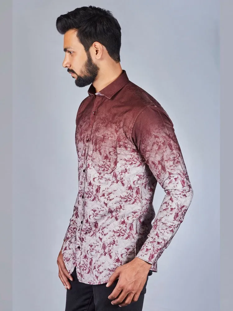 Printed Shirts for Men - Men Printed Spread Cotton Shirt Mahroon