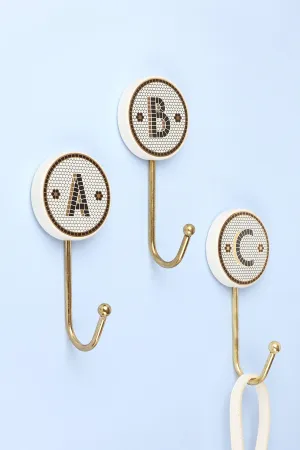 Pub Black and Gold Tile Monogram Alphabet Initial Hooks