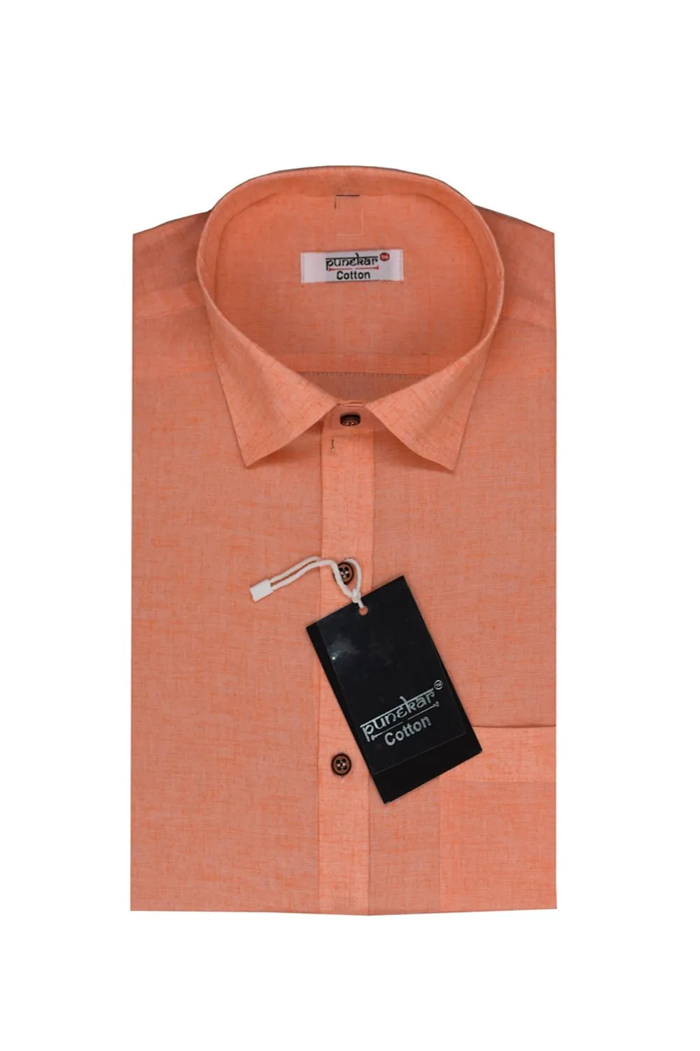 Punekar Cotton Men's Formal Handmade Light Orange Color Shirt for Men's.