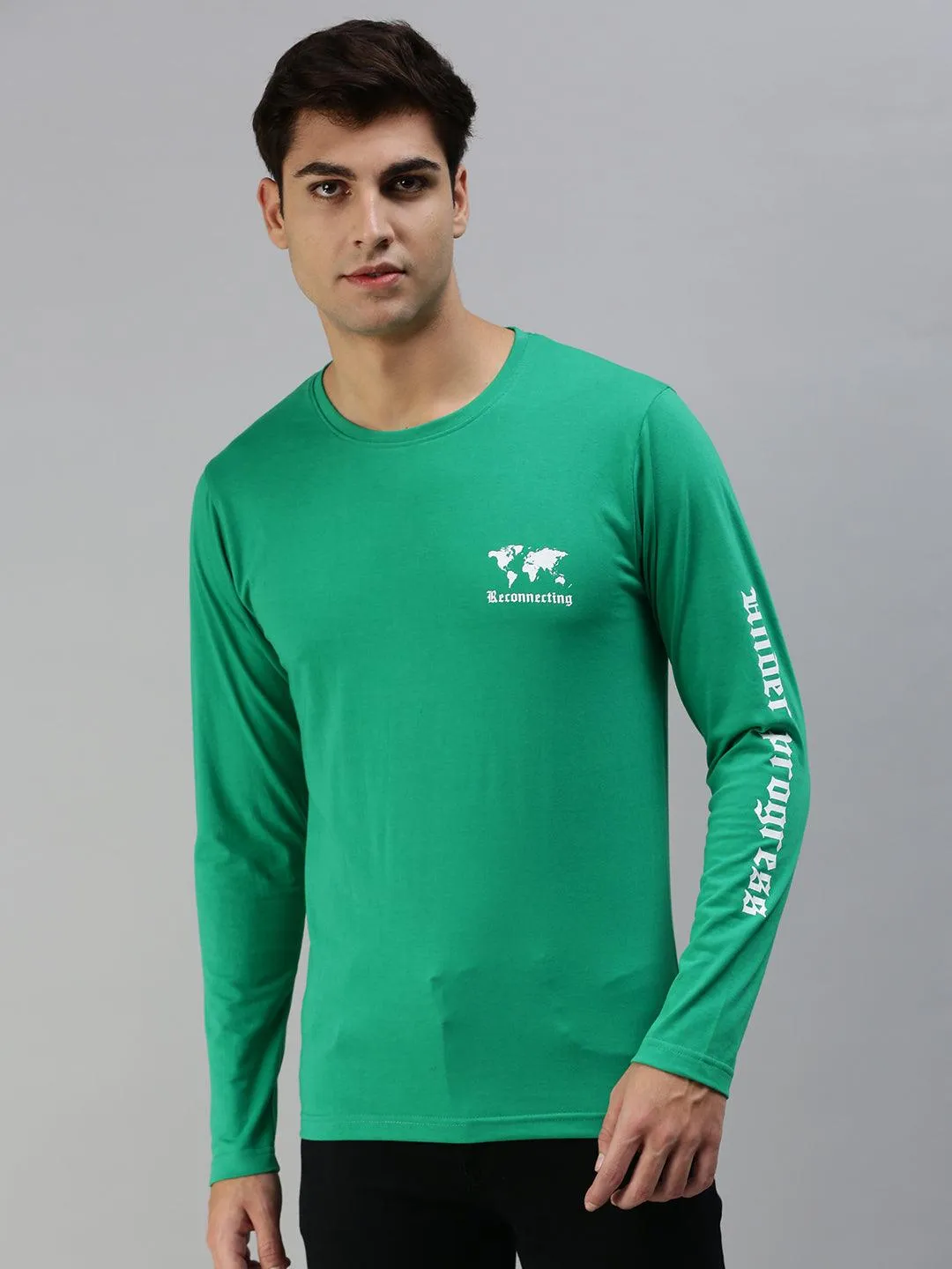 Reconnecting Green Pocket Typographic Printed Tshirt