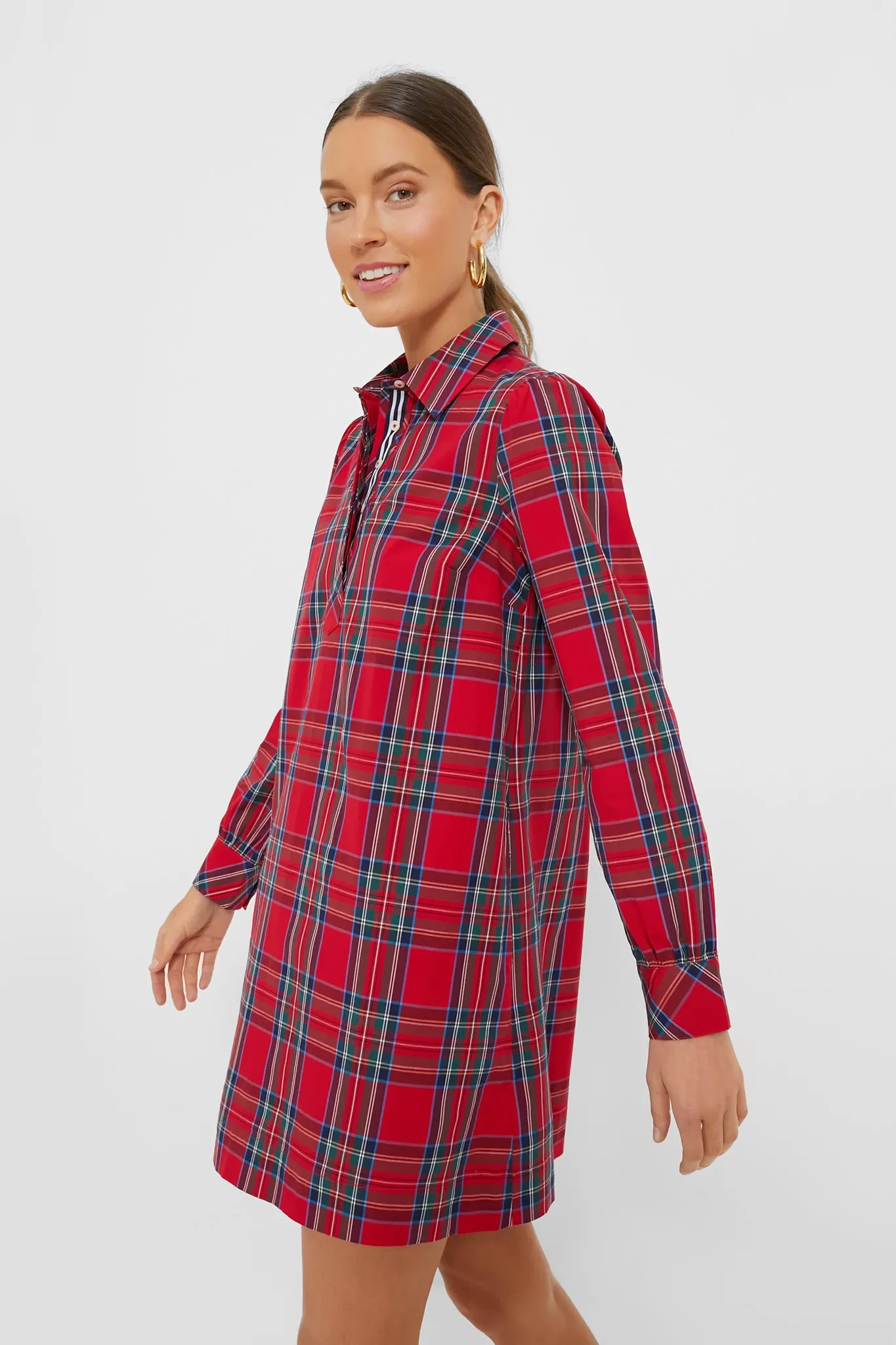 Red Royal Stewart Poplin Popover Dress