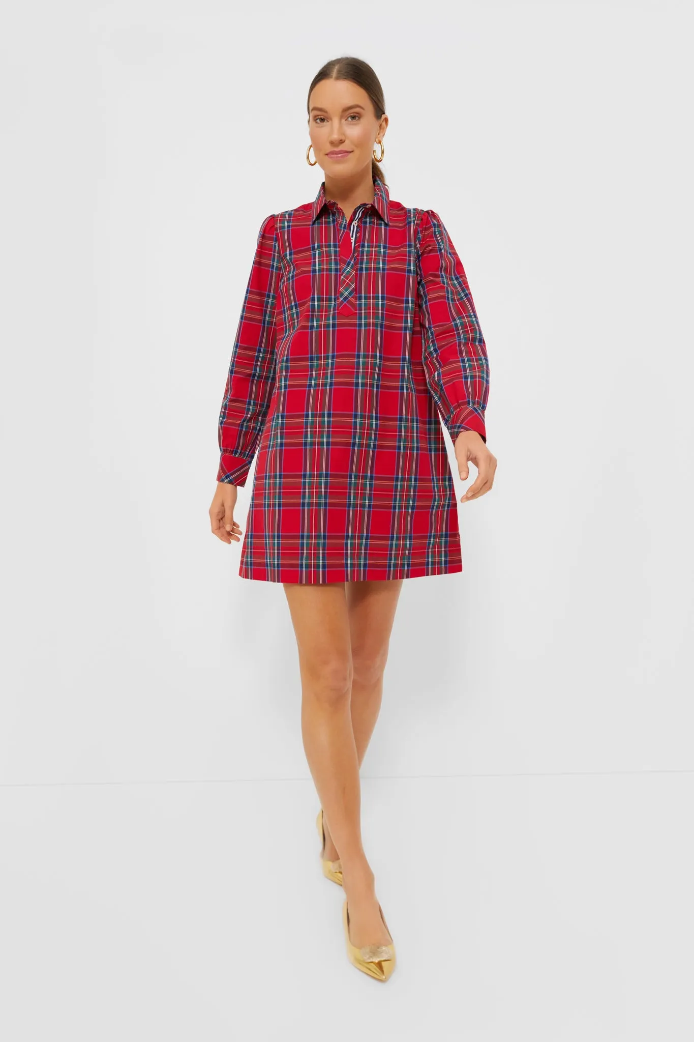 Red Royal Stewart Poplin Popover Dress