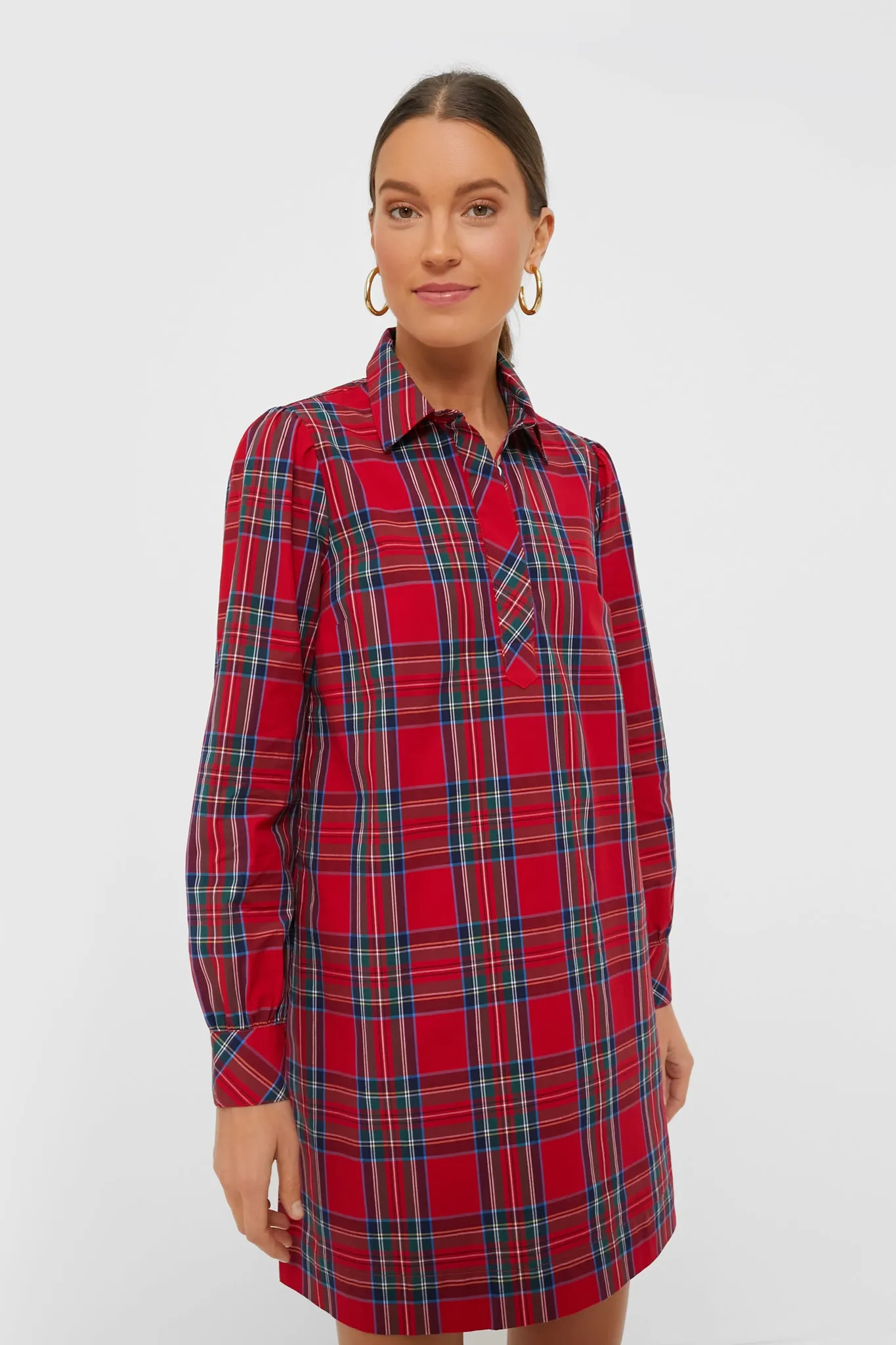 Red Royal Stewart Poplin Popover Dress