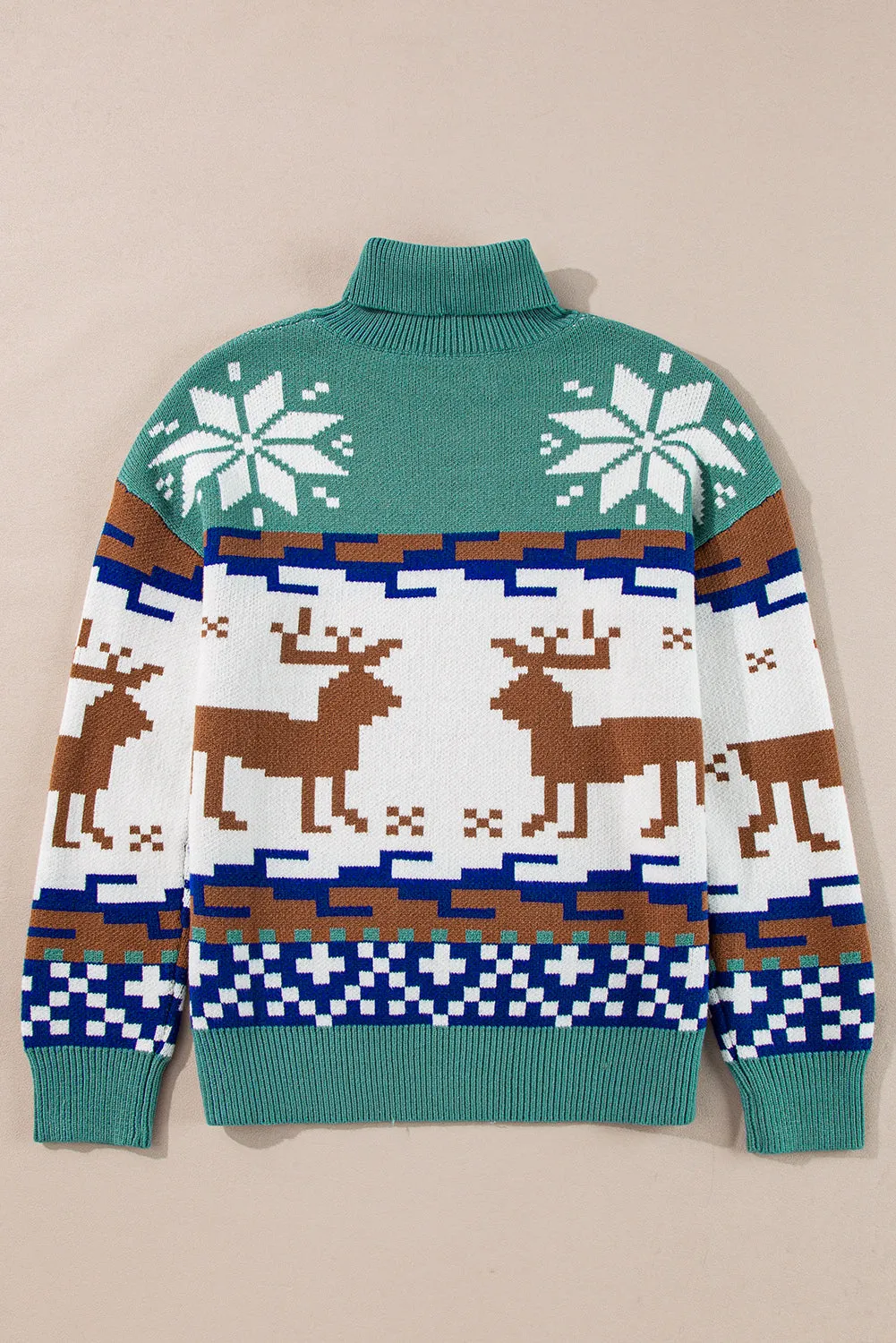 Reindeer Colorblock Turtleneck Christmas Sweater