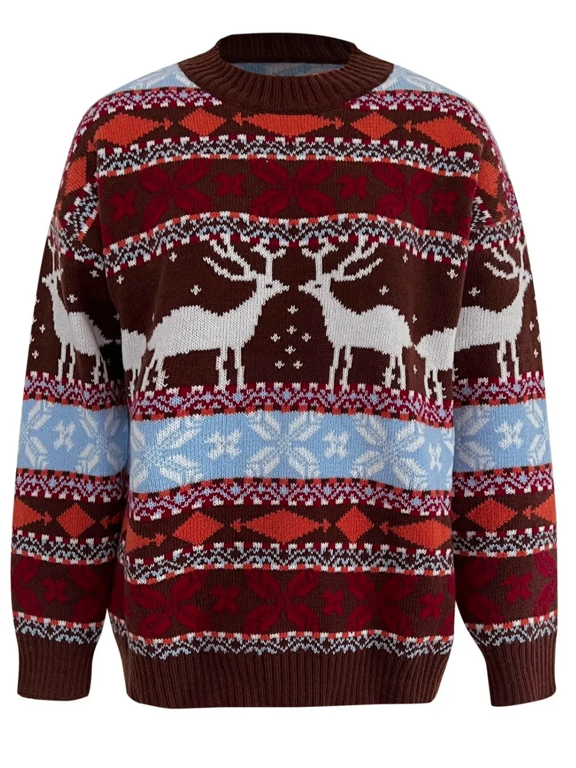 Reindeer Round Neck Dropped Shoulder Sweater