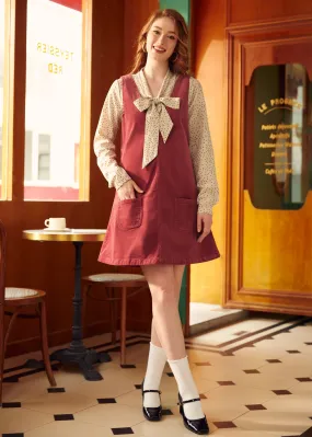 Retro Radiance V-Neck Corduroy  Dress