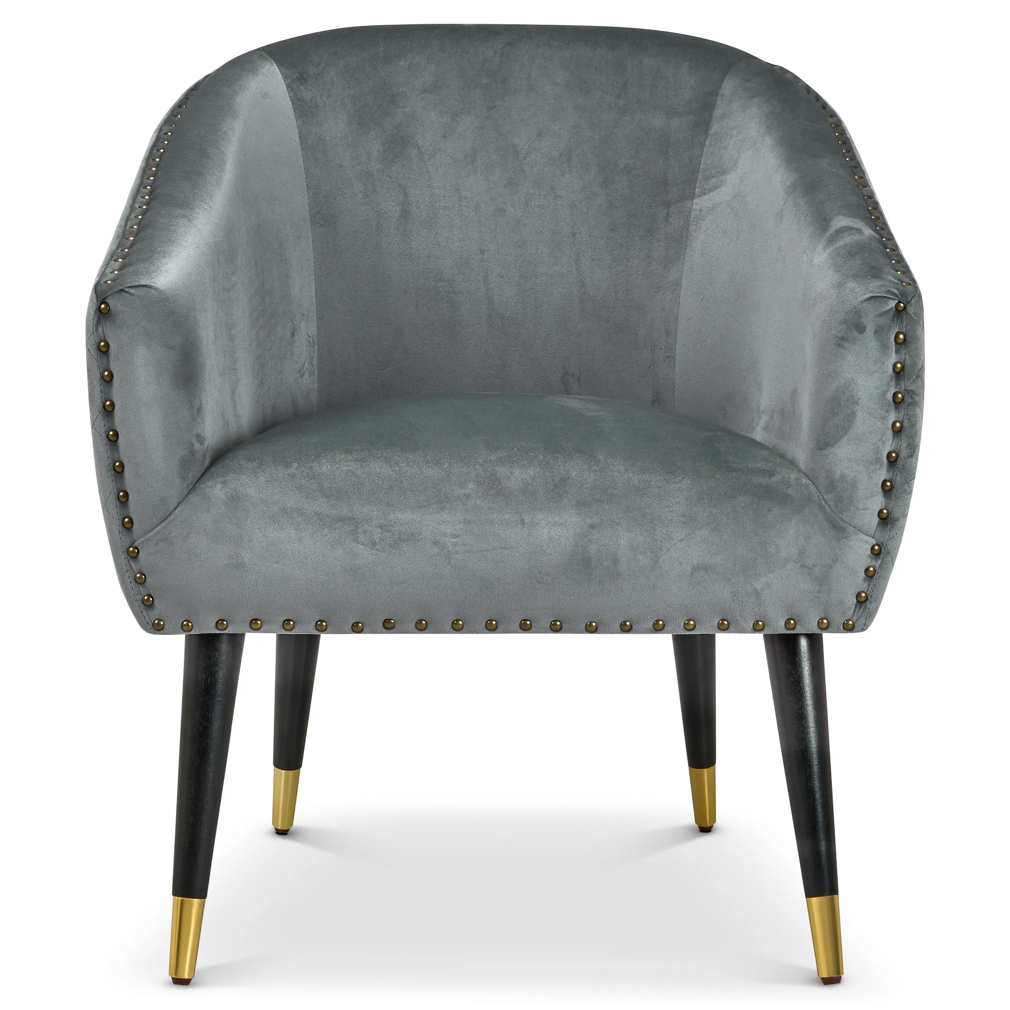 Revo Velvet Nailhead Trim Tub Armchair - Dark Grey