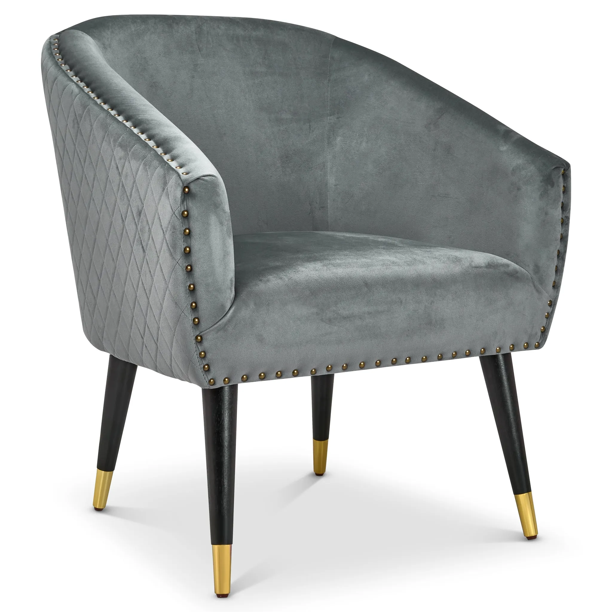 Revo Velvet Nailhead Trim Tub Armchair - Dark Grey