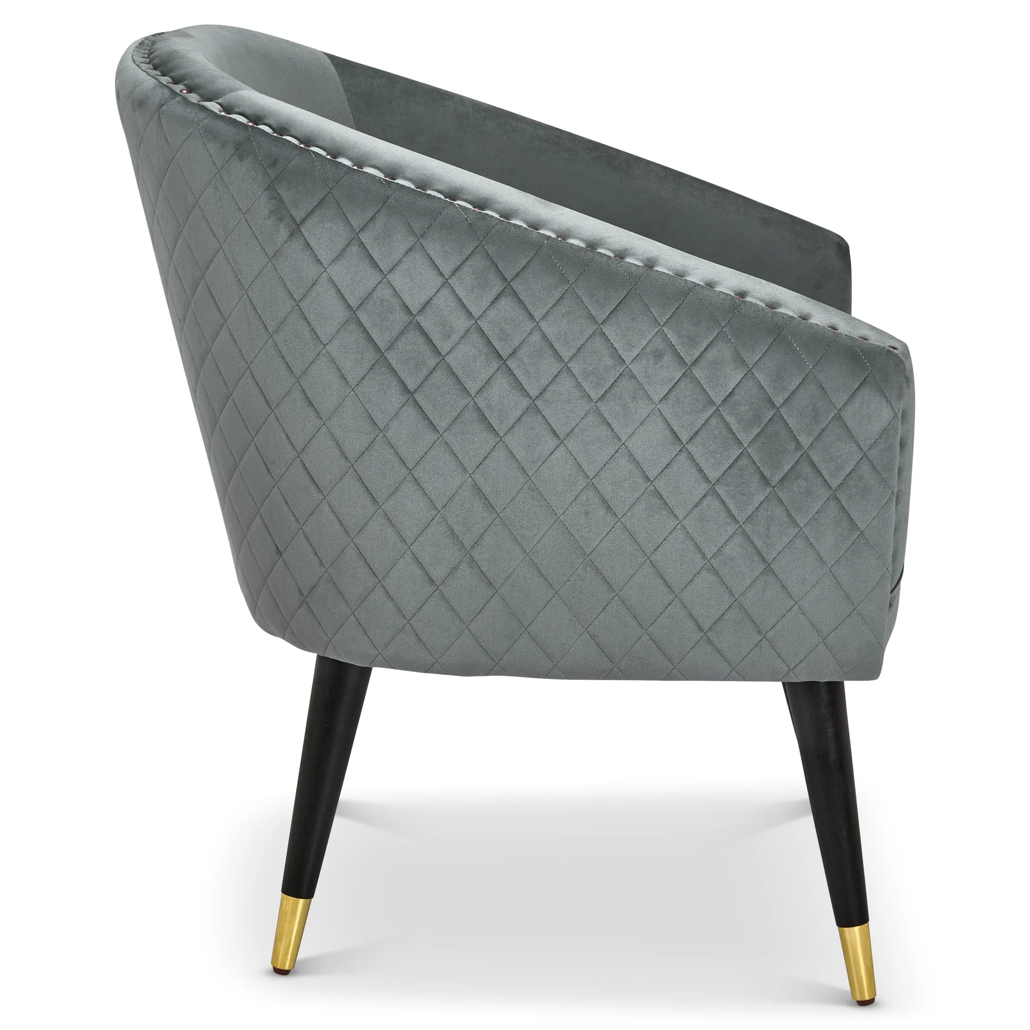 Revo Velvet Nailhead Trim Tub Armchair - Dark Grey