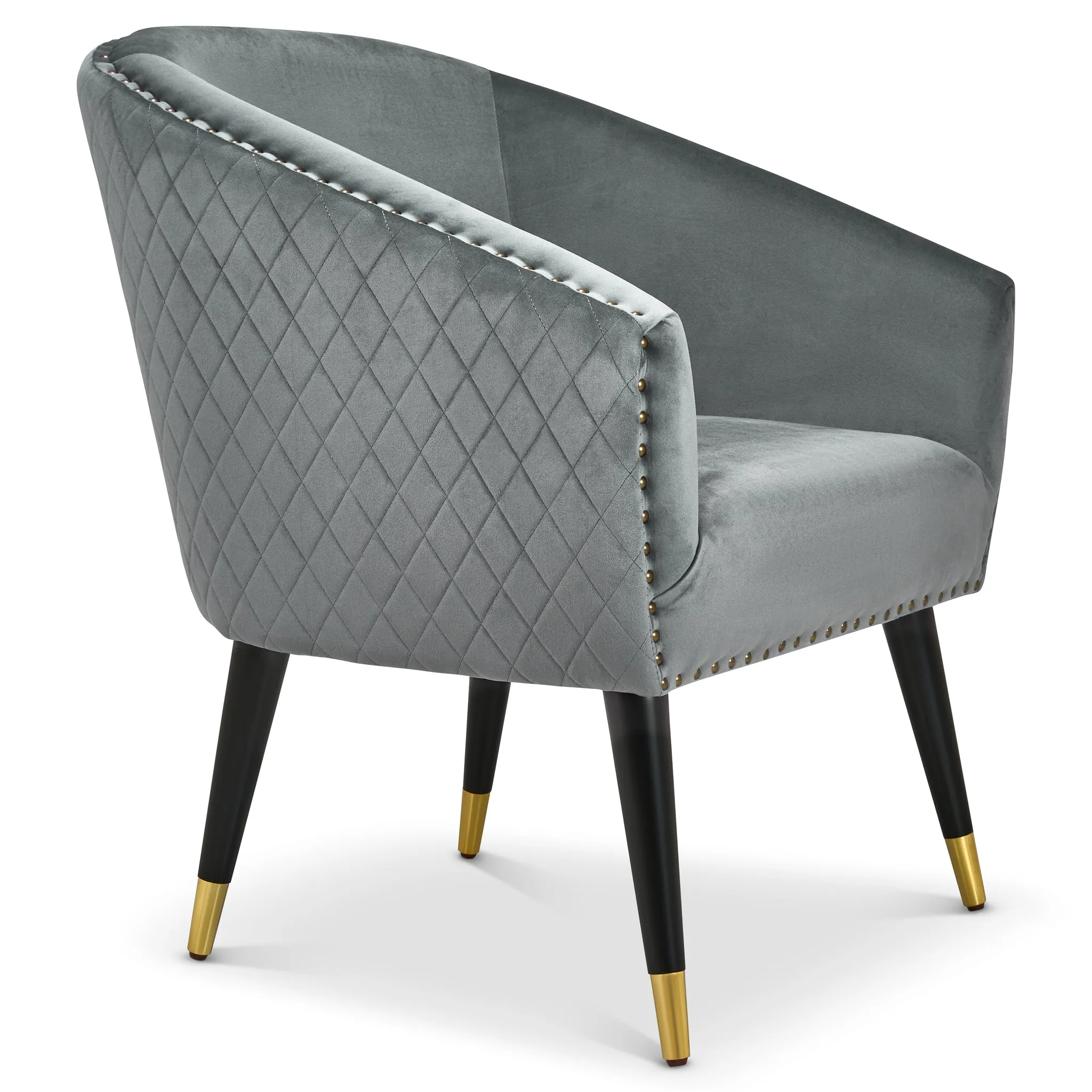 Revo Velvet Nailhead Trim Tub Armchair - Dark Grey