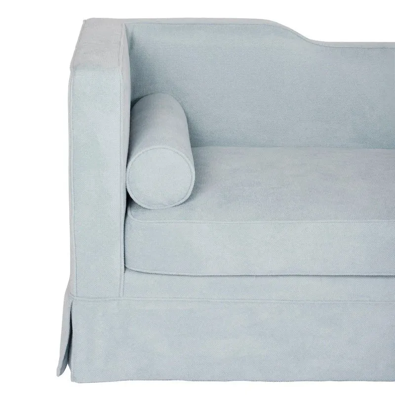 Rex Light Blue Skirted Sofa by Worlds Away