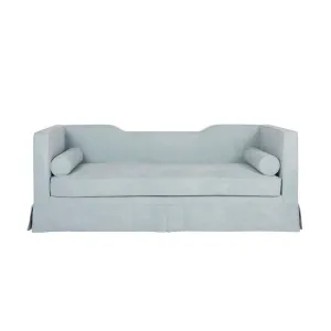 Rex Light Blue Skirted Sofa by Worlds Away